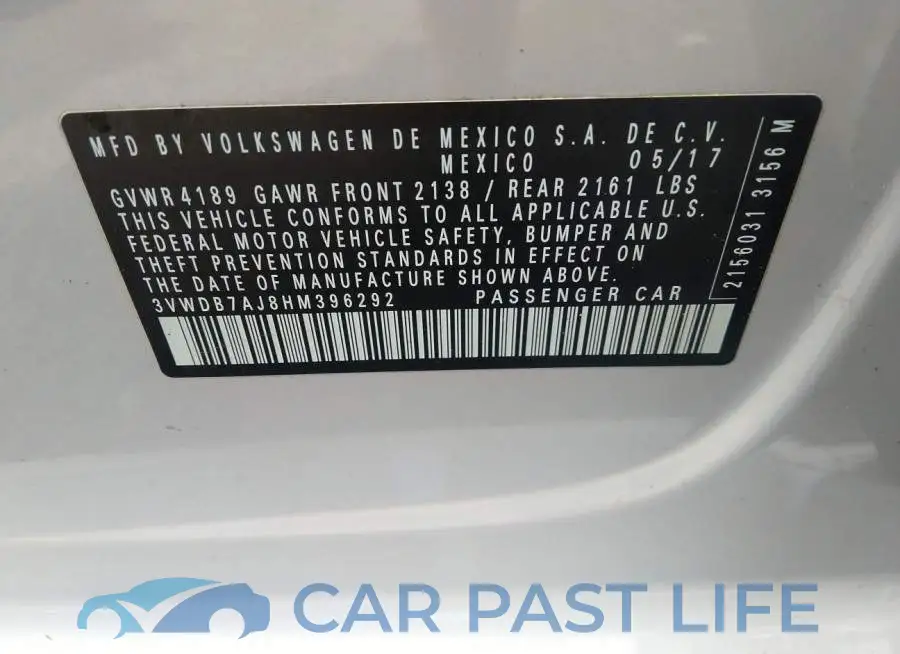 3VWDB7AJ8HM396292# 9