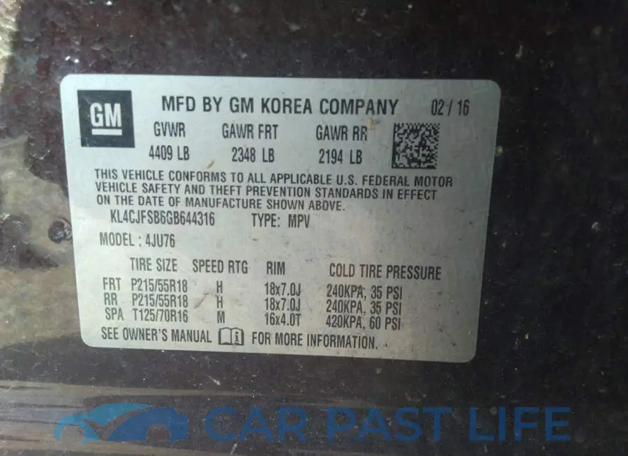 KL4CJFSB6GB644316# 9