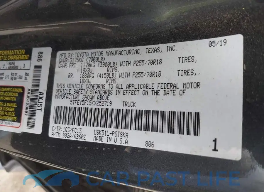 5TFEY5F15KX252719# 9