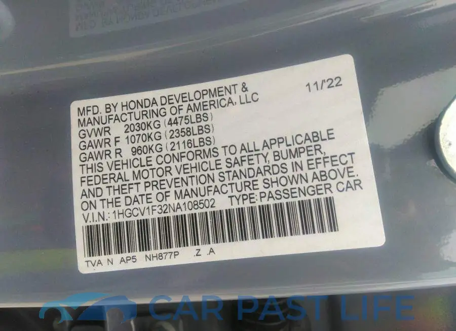 1HGCV1F32NA108502# 9