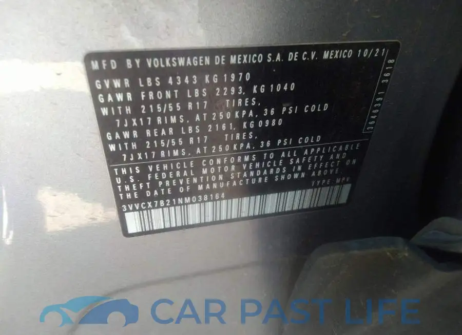 3VVCX7B21NM038164# 9