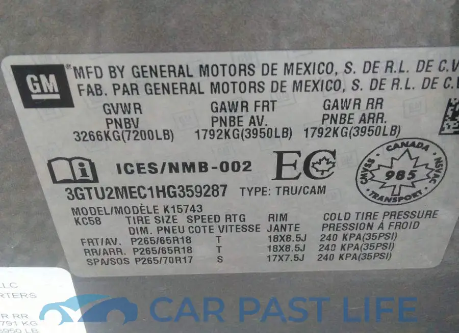 3GTU2MEC1HG359287# 9