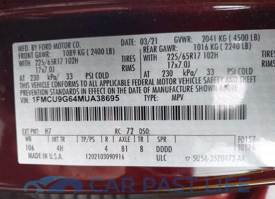 1FMCU9G64MUA38695# 9