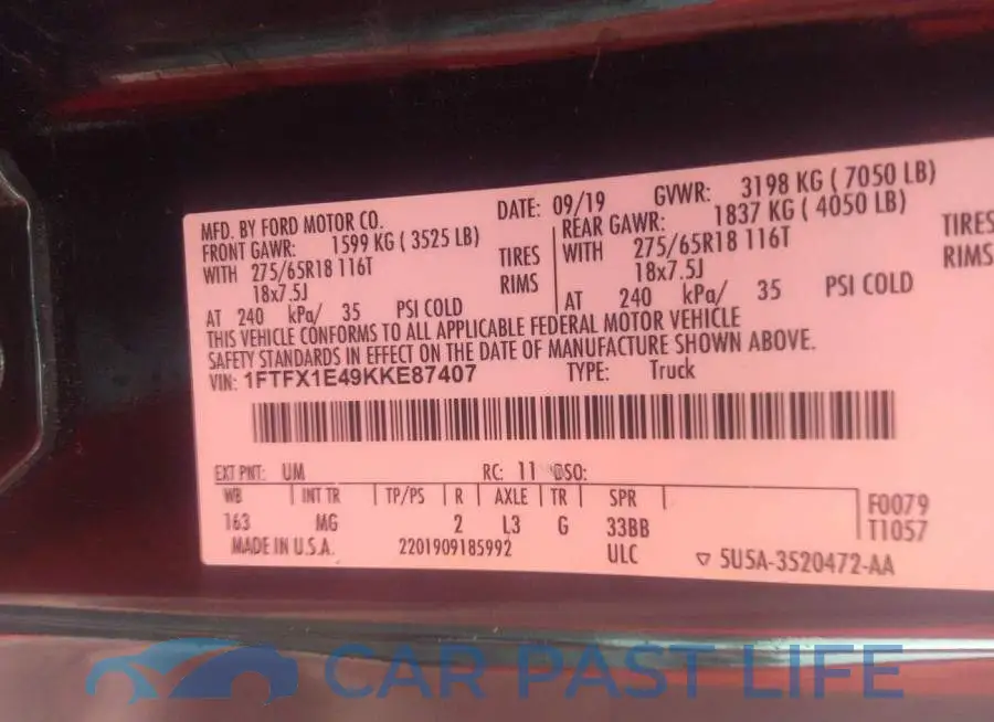1FTFX1E49KKE87407# 9