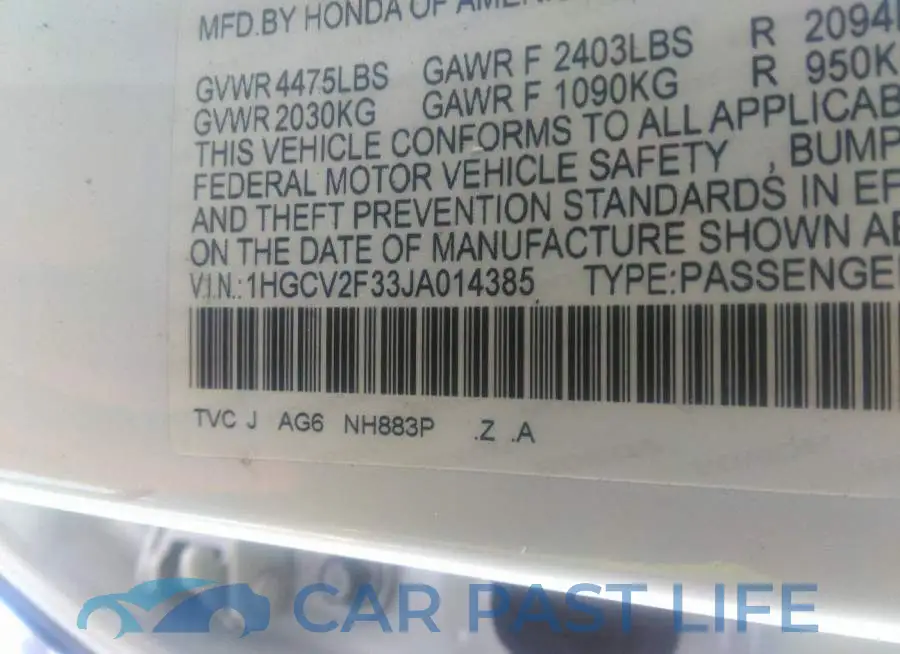 1HGCV2F33JA014385# 9