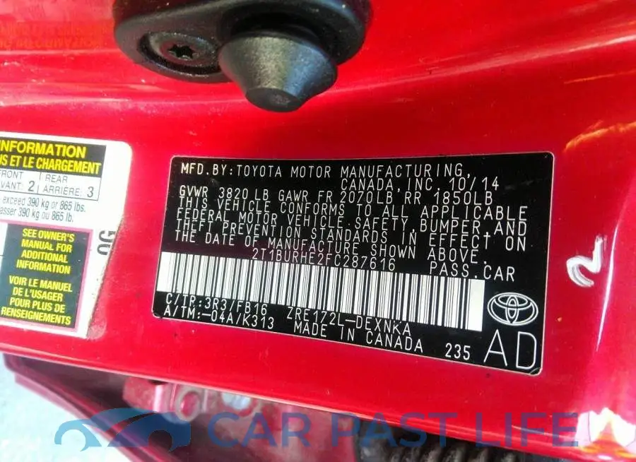 2T1BURHE2FC287616# 9