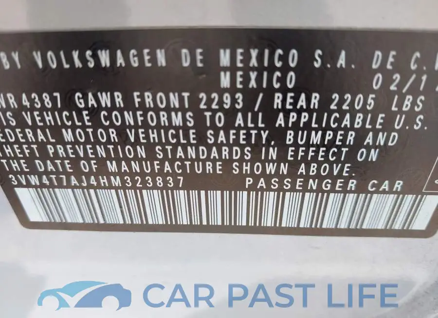 3VW4T7AJ4HM323837# 9