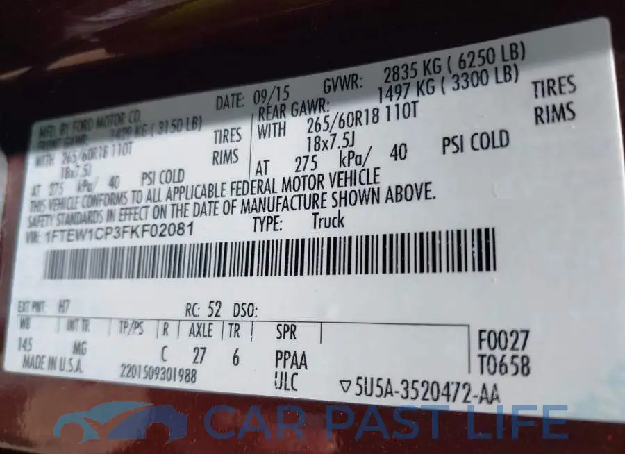 1FTEW1CP3FKF02081# 9