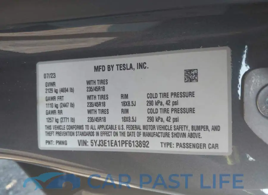 5YJ3E1EA1PF613892# 9