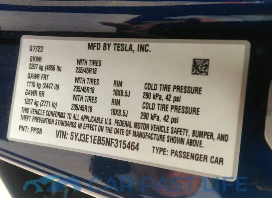 5YJ3E1EB5NF315464# 9