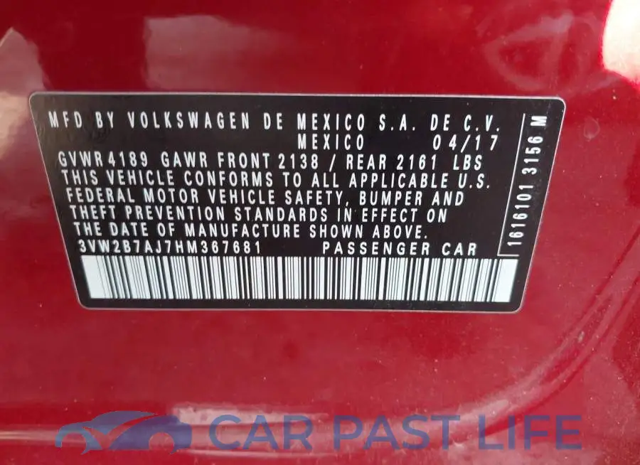 3VW2B7AJ7HM367681# 9