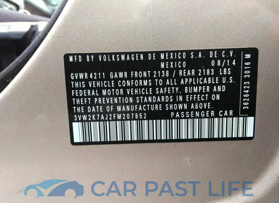 3VW2K7AJ2FM207852# 9