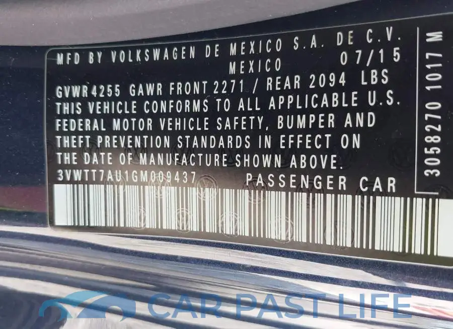 3VWTT7AU1GM009437# 9