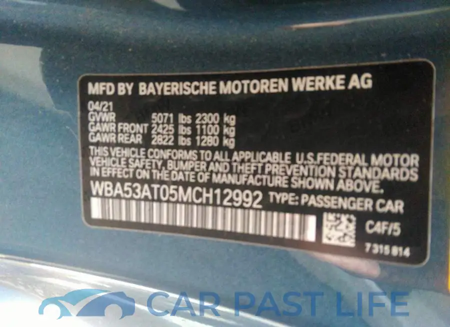 WBA53AT05MCH12992# 9