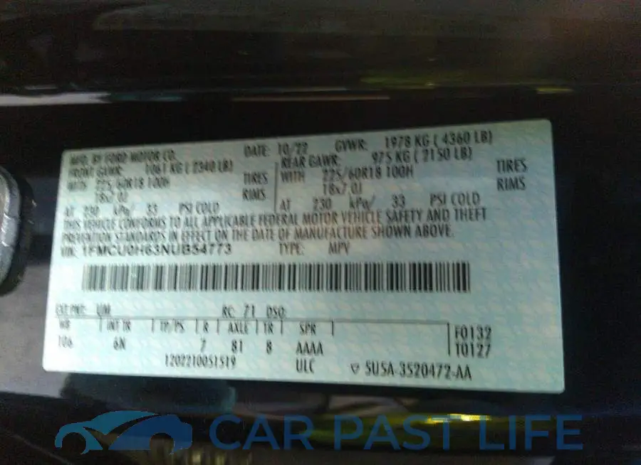 1FMCU0H63NUB54773# 9