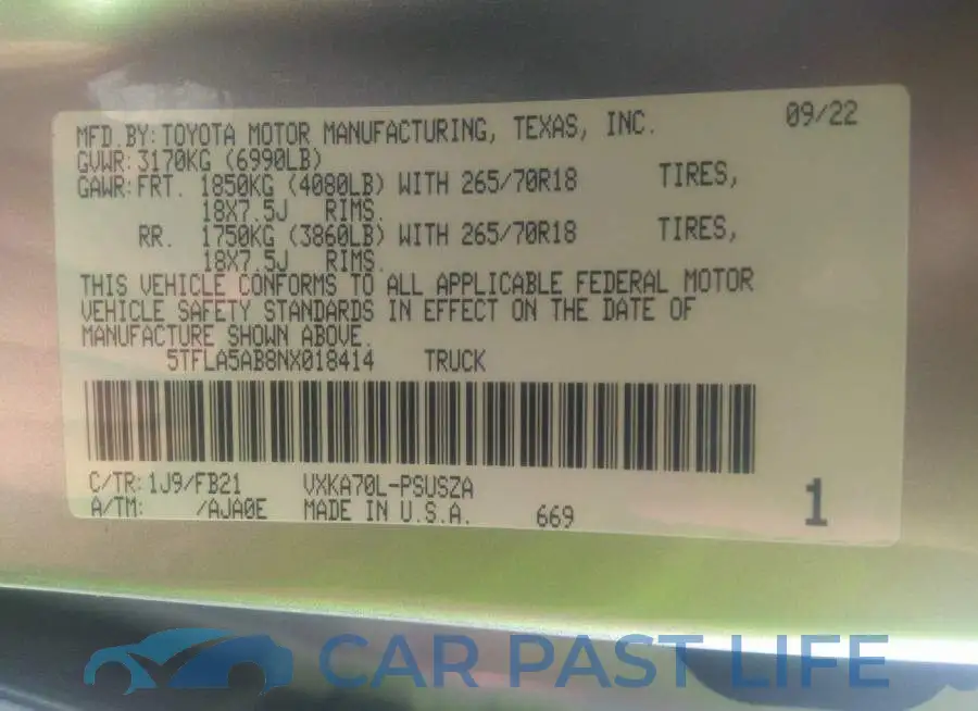 5TFLA5AB8NX018414# 9