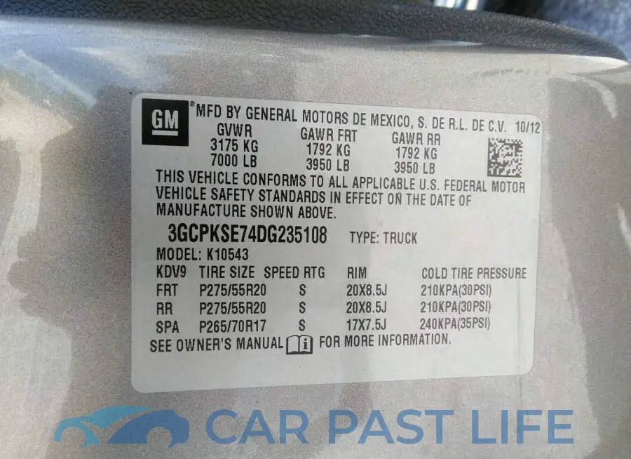 3GCPKSE74DG235108# 9