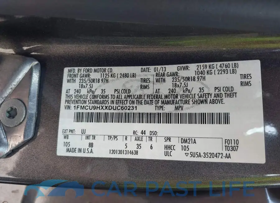 1FMCU9HXXDUC60231# 9