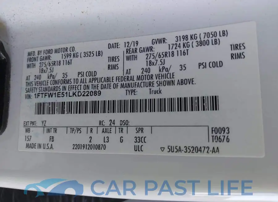 1FTFW1E51LKD22089# 9