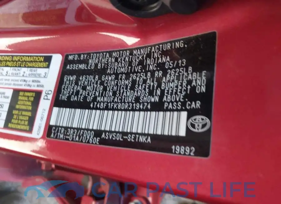 4T4BF1FK8DR319474# 9