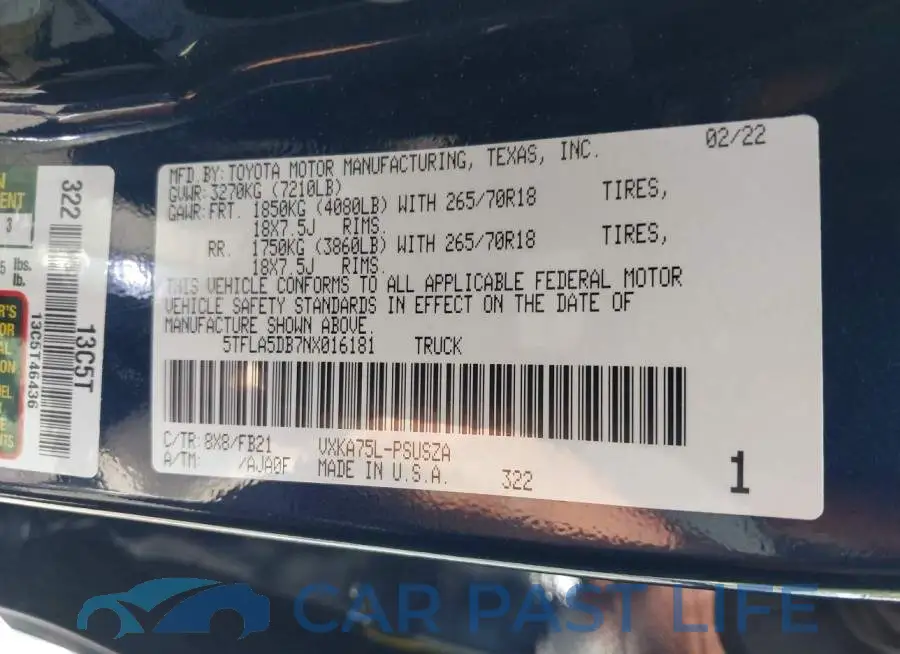 5TFLA5DB7NX016181# 9