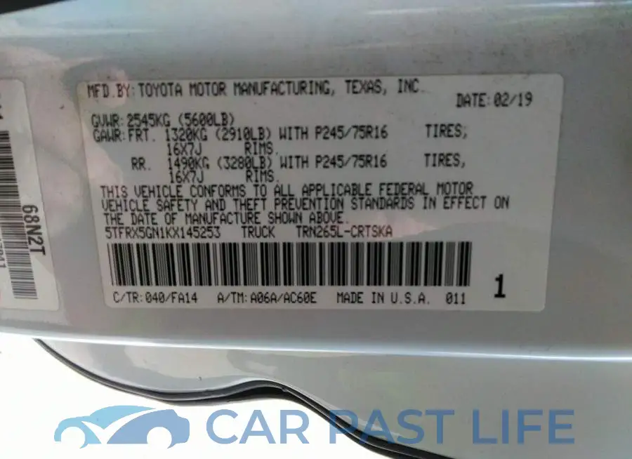 5TFRX5GN1KX145253# 9