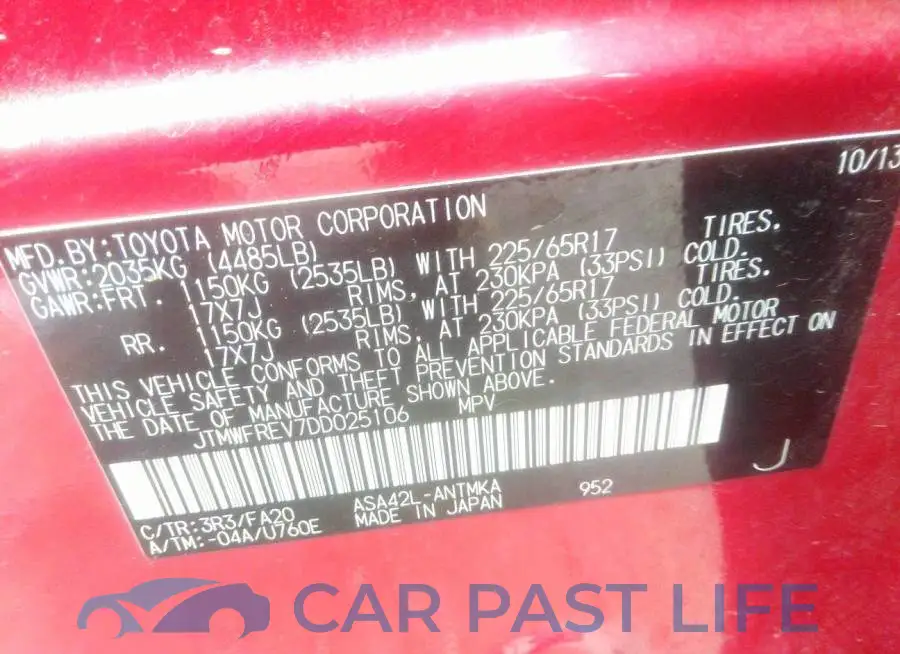 JTMWFREV7DD025106# 9