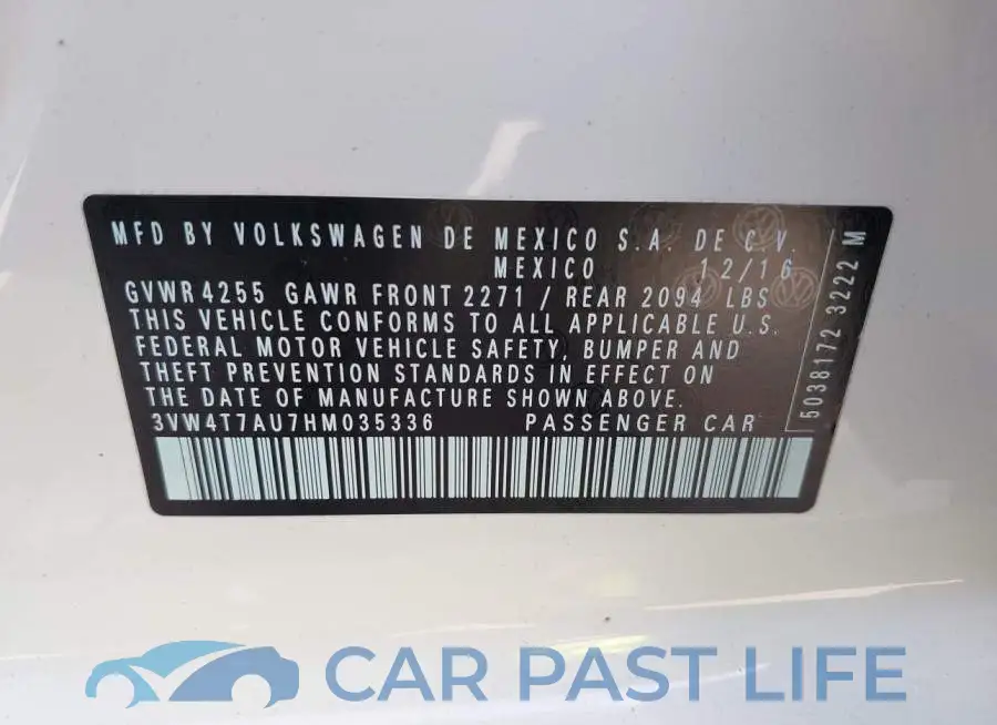 3VW4T7AU7HM035336# 9
