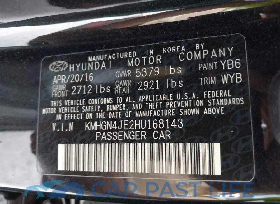 KMHGN4JE2HU168143# 9