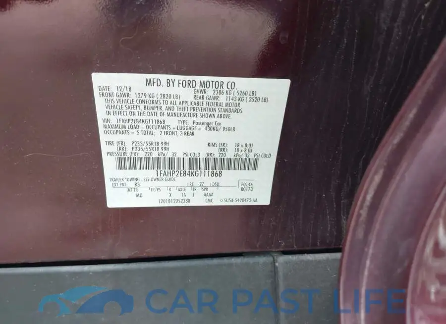 1FAHP2E84KG111868# 9