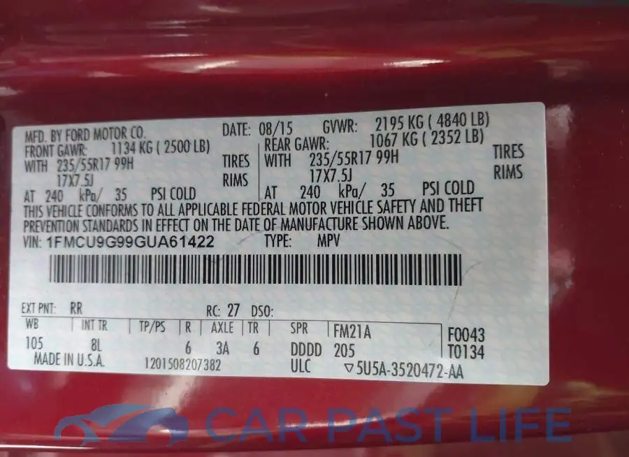 1FMCU9G99GUA61422# 9