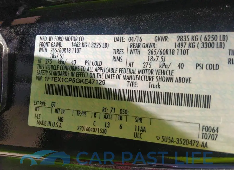 1FTEX1CP5GKE47129# 9