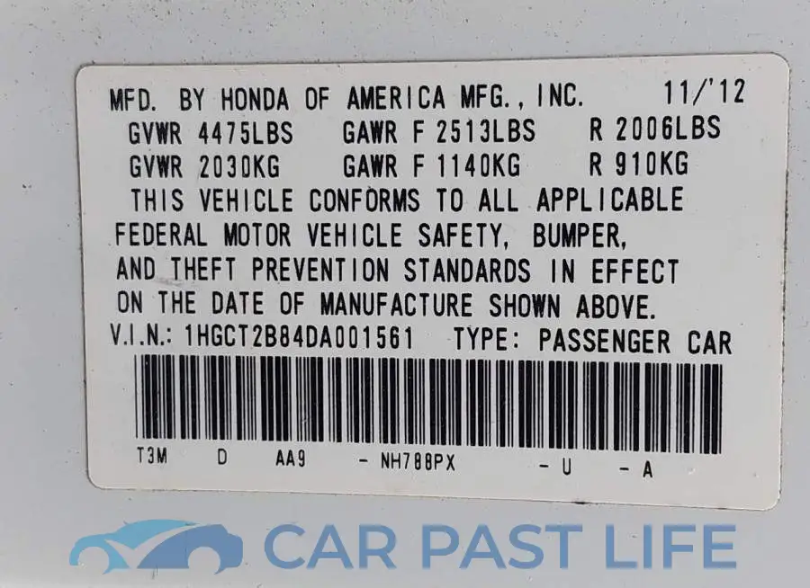 1HGCT2B84DA001561# 9
