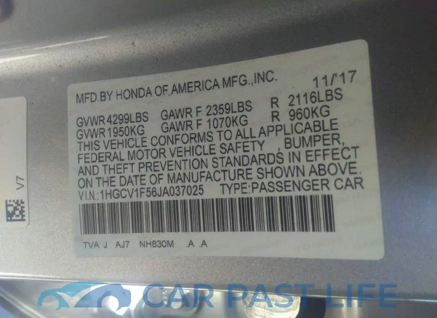 1HGCV1F56JA037025# 9