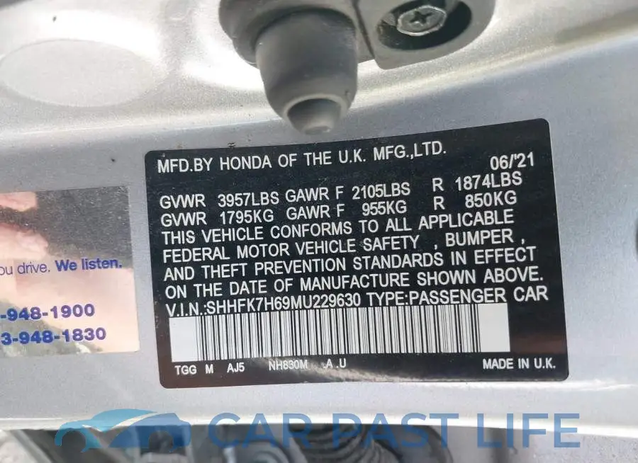 SHHFK7H69MU229630# 9