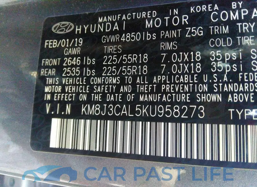 KM8J3CAL5KU958273# 9