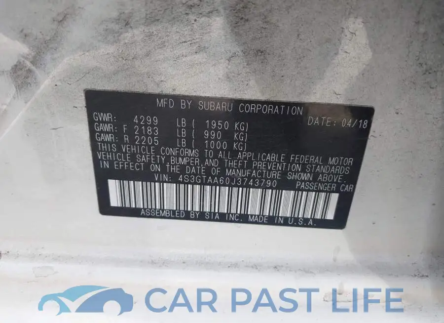 4S3GTAA60J3743790# 9
