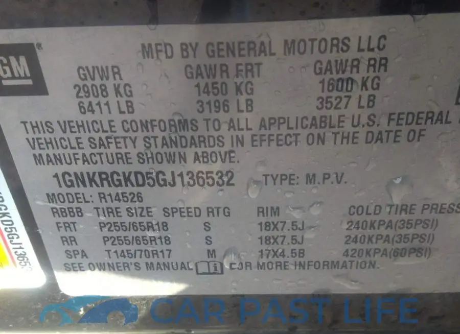 1GNKRGKD5GJ136532# 9