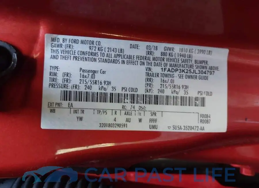 1FADP3K25JL304797# 9