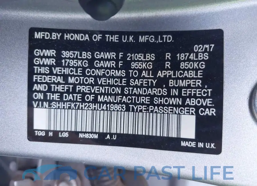 SHHFK7H23HU419863# 9