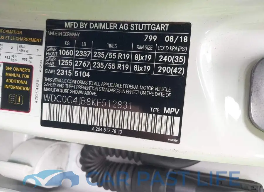 WDC0G4JB8KF512831# 9