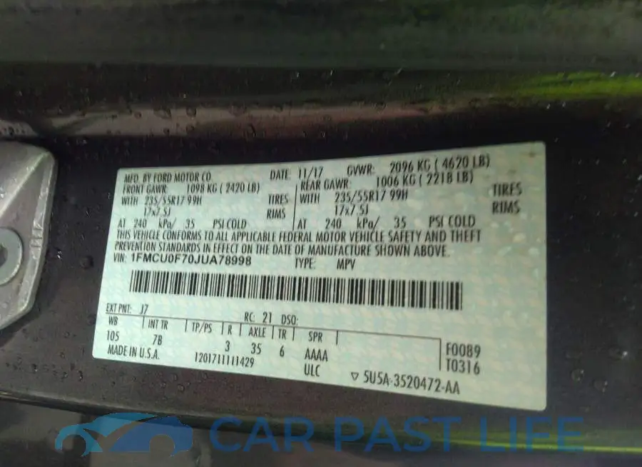 1FMCU0F70JUA78998# 9