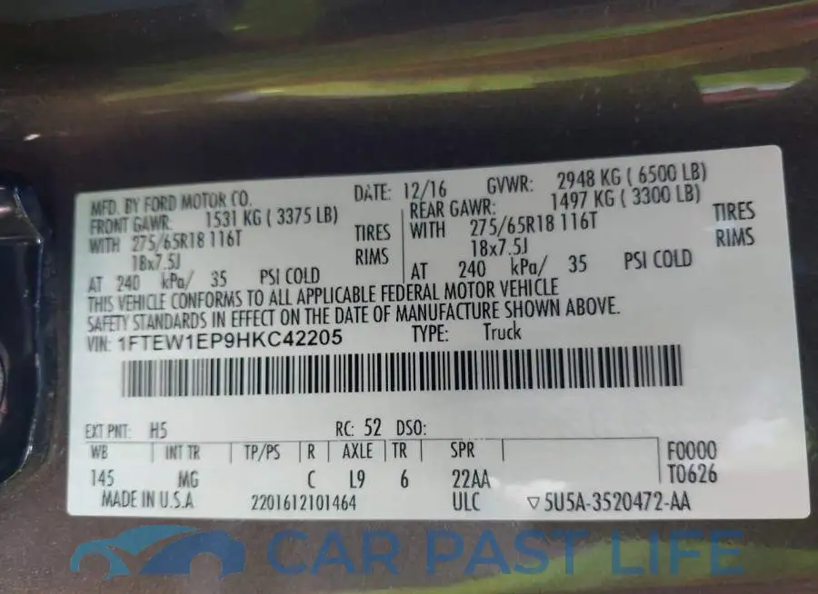 1FTEW1EP9HKC42205# 9