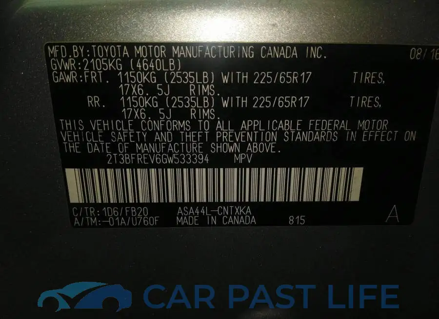 2T3BFREV6GW533394# 9