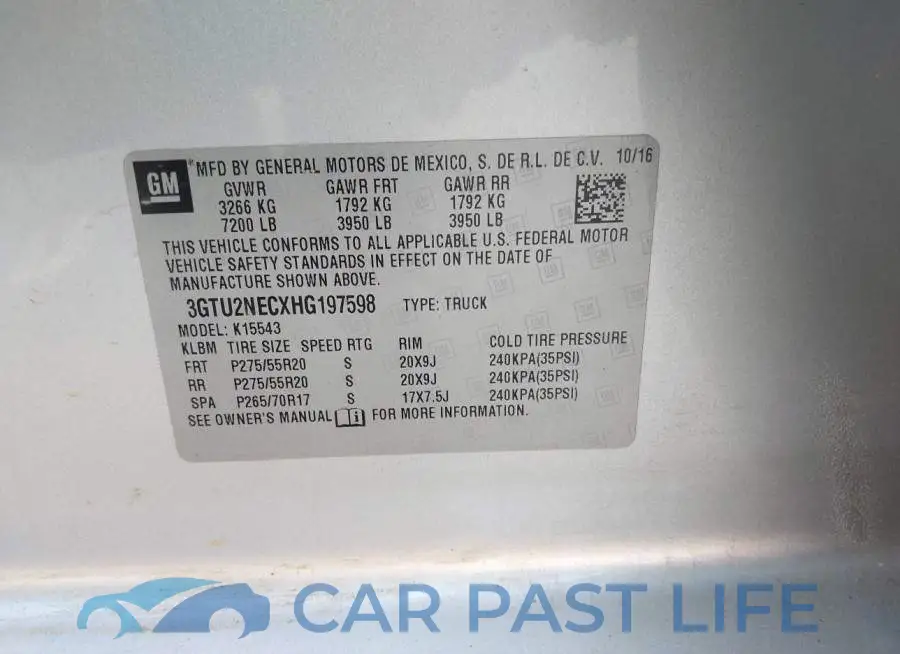 3GTU2NECXHG197598# 9