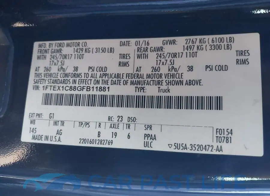 1FTEX1C88GFB11881# 9