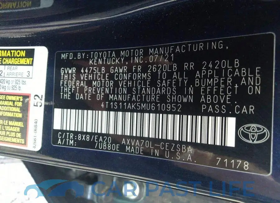 4T1S11AK5MU610952# 9