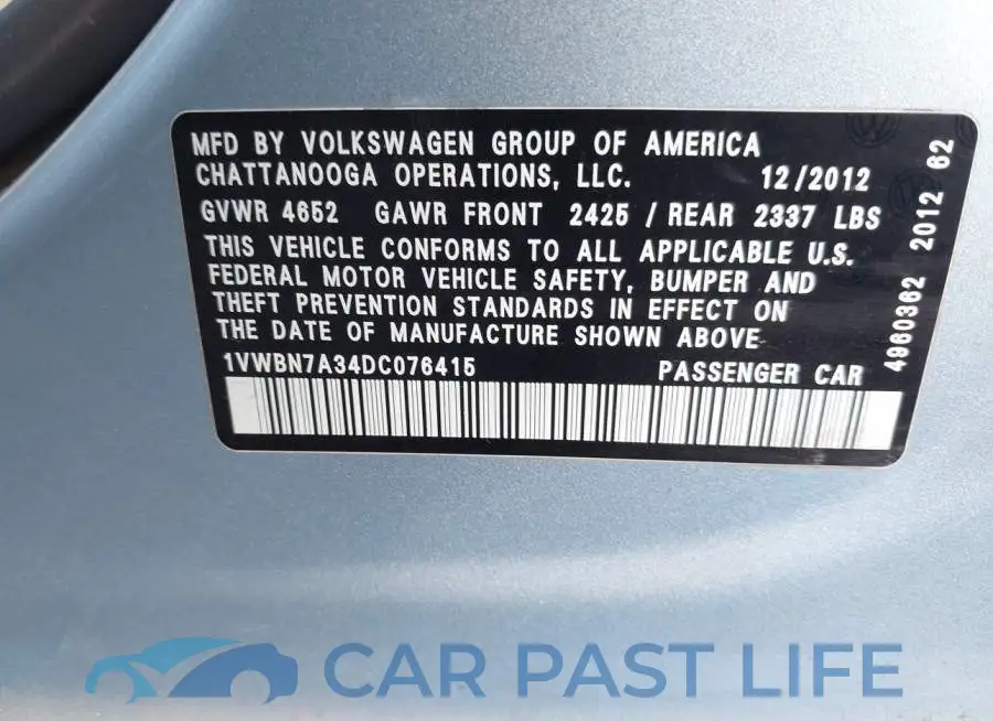1VWBN7A34DC076415# 9