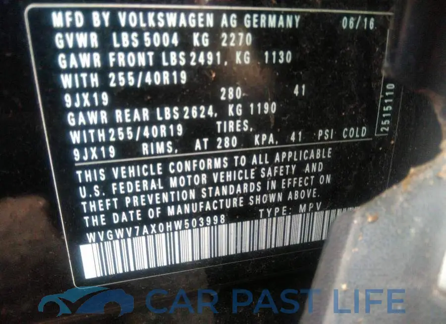 WVGWV7AX0HW503998# 9