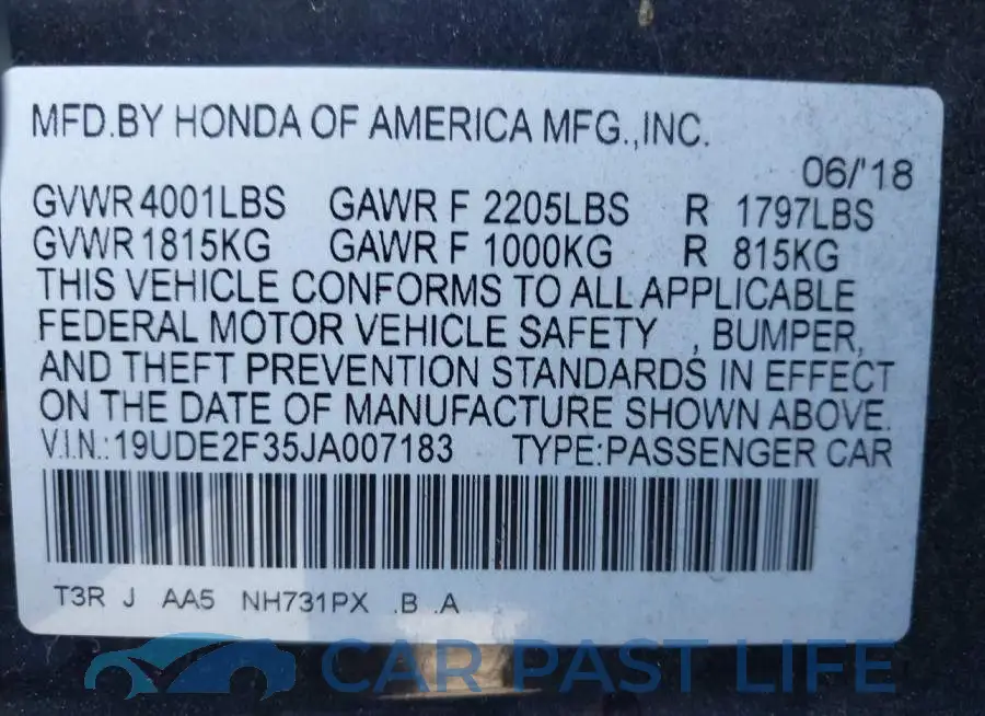 19UDE2F35JA007183# 9